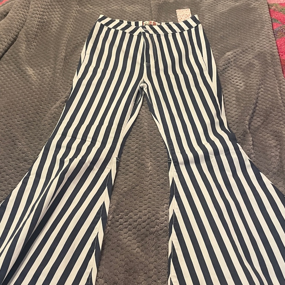 Free People Navy and White Striped Pants
Wide flare legs